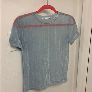 Baby blue and silver see through shirt